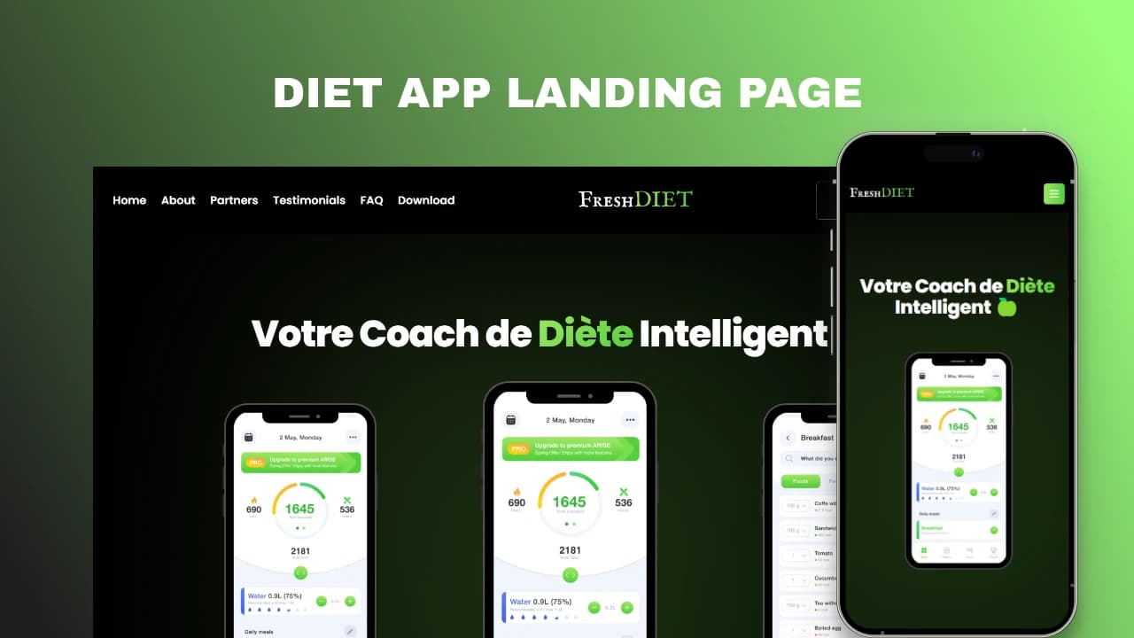 Fresh Diet : Mobile App Landing Page (Vue.js)