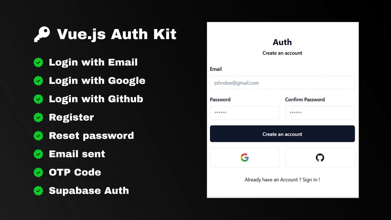 Système d'authentification complet : Vue.js, NestJS et Supabase